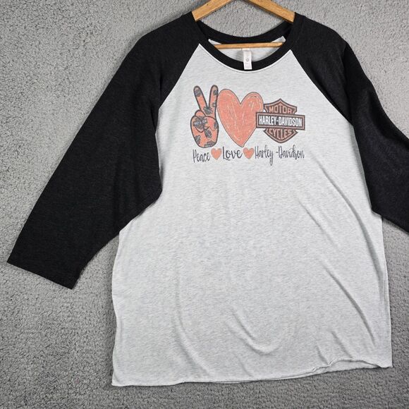 Harley Davidson Raglan T Shirt 2XL Gray Black Grunge Vintage Style Graphic Moto - Picture 10 of 12
